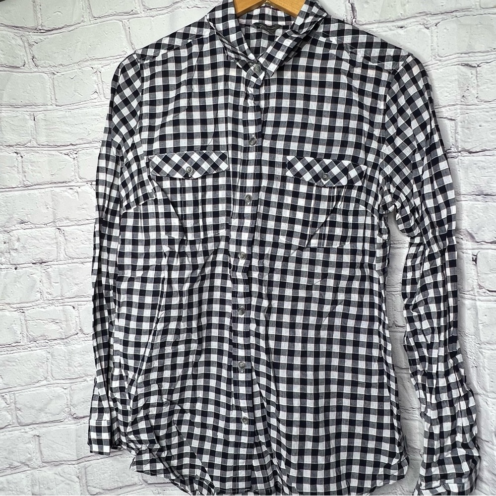 Eddie Bauer Womens Packable Long Sleeve Blue Plaid Button Front Shirt Large